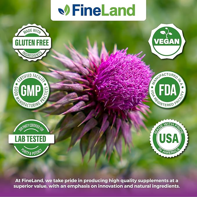 FineLand MILK THISTLE SILYMARIN Extract 50:1, Max Strength 20,000mg Eq Per Capsule, Liver Cleanse Detox, Liver Health Support Supplement, Antioxidant,120 Veggie Caps, 4 Months’ Supply, Vegan, Natural.