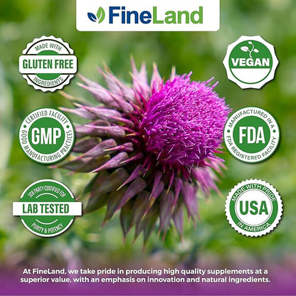 FineLand MILK THISTLE SILYMARIN Extract 50:1, Max Strength 20,000mg Eq Per Capsule, Liver Cleanse Detox, Liver Health Support Supplement, Antioxidant,120 Veggie Caps, 4 Months’ Supply, Vegan, Natural.
