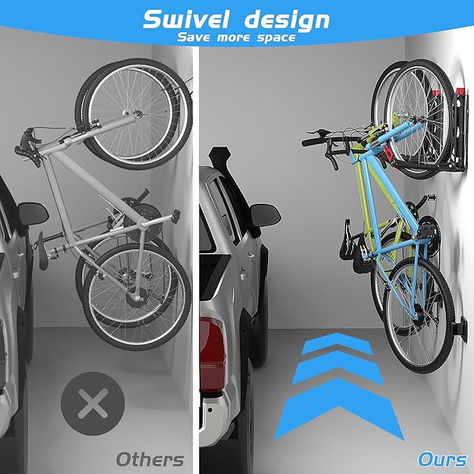 BIKEPAL No Lifting Wall Mount Swivel Bike Rack, Wall Bike Hangers for Garage Space Saving Vertical Bike Storage(4 Pack)