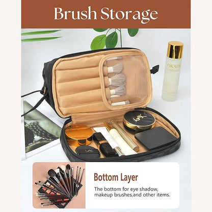 NGIL Faux Leather Cosmetic Bag for Women, Makeup Bag Organizer, Makeup Brush Storage, Portable Travel Bag for Toiletries (Checkered, Black, Medium)