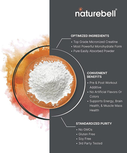 NatureBell 2 Pack Creatine Monohydrate Powder 500 Grams, 5000mg Per Serving, Pure Unflavored Creatine Powder - Micronized - Pre Workout | Keto | Vegan | Dissolves Easy | Filler Free