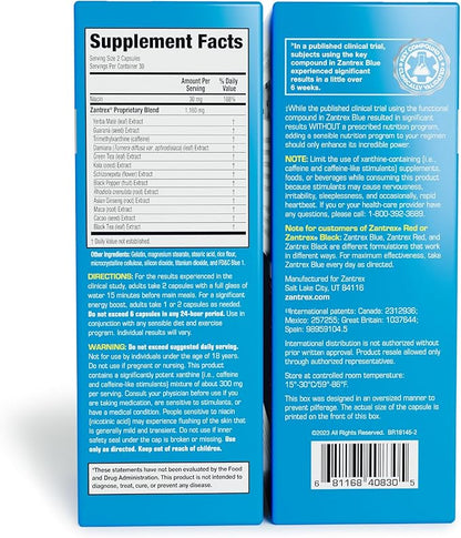 Zantrex Blue - High Energy Supplement - 300MG Natural Caffeine - Yerba Mate, Damiana, and Guarana, 60 Count