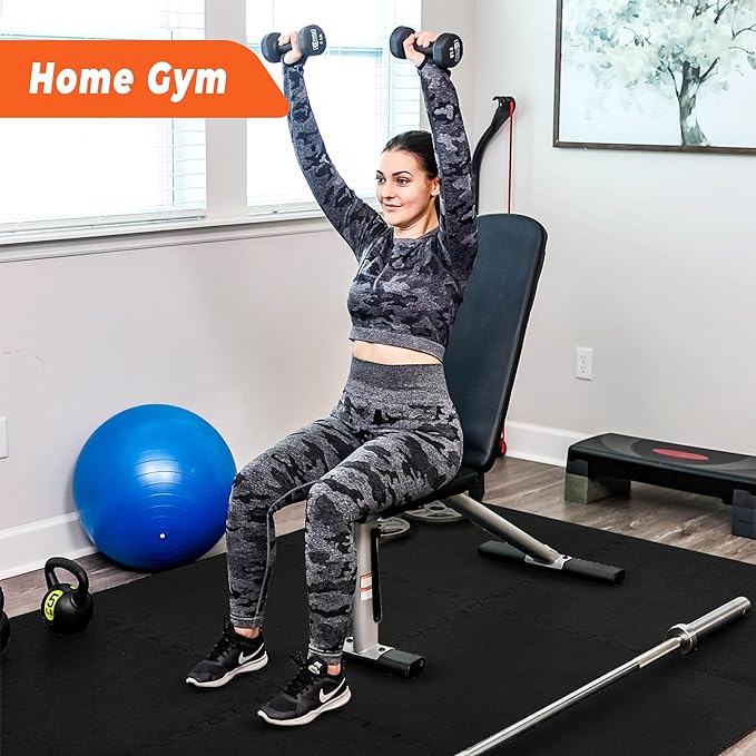 SUPERJARE 0.4 Inch Gym Flooring for Home Gym 24 Tiles 24" x 24" Workout (96 sqft)
