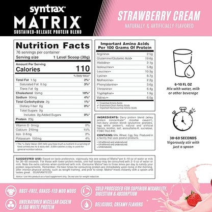 Syntrax Nutrition Matrix Protein Powder, Sustained-Release Protein Blend, Strawberry Cream, 5 lbs