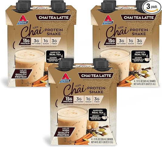 Chai Tea Latte Protein Shake, 15g Protein, Low Glycemic, 3g Net Carb, 1g Sugar, Keto Friendly , Set of three 4-pack