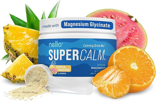 Supercalm Powdered Drink Mix, Tropical Tangerine, L Theanine, Ksm-66 Ashwagandha, Magnesium Glycinate, Vitamin D 3, Supplements for Relaxation & Focus, Natural, No Sugar, Non GMO, 30 Srvg