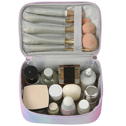 KITENROM Makeup Bag Preppy Cosmetic Bag Small for Women Toiletry Bags Pouch Organizer Rainbow Gradient Pink