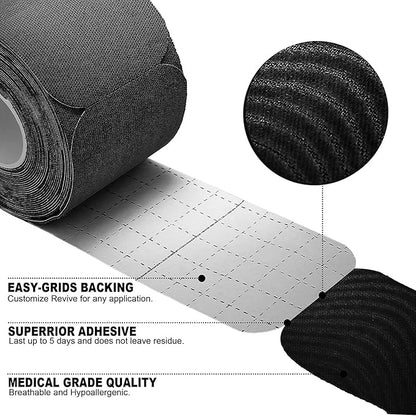 REFUN Kinesiology Tape Precut (4 Rolls Pack), Elastic Therapeutic Sports Tape for Knee Shoulder and Elbow, Pain Relief, Waterproof, Latex Free, 2" x 16.5 feet Per Roll, 20 Precut 10 Inch Strips Black