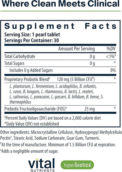 Hyperbiotics Vital Nutrients Pro-15 Pre + Probiotic | 15 Strains| Supports Occasional Constipation, Diarrhea, Gas & Bloating | Immune, Digestive & Gut Health | Shelf-Stable | Vegan | 30 Pearl Tablets
