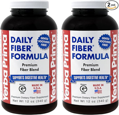 Yerba Prima Daily Fiber Formula Powder - 12 oz (Pack of 2) - Soluble & Insoluble Dietary Fiber Supplement - Colon Cleanse - Gut Health - Vegan, Non-GMO, Gluten-Free