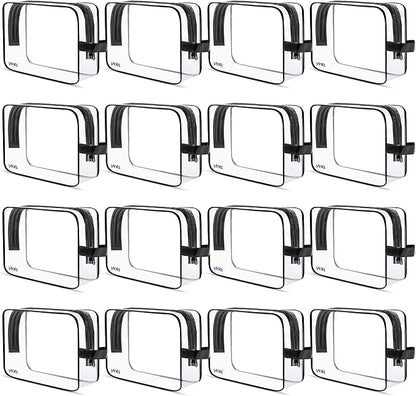 VYRL 16 Pack Clear Makeup Bag - Quart Size 3-1-1 TSA Approved Toiletry Bag with Zipper - Water-Resistant Durable PVC Clear Toiletry pouches for Carry-on Airport Travel Accessories - Black