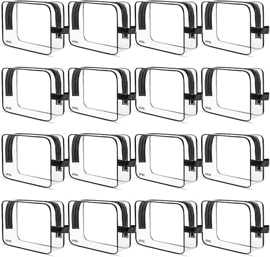 VYRL 16 Pack Clear Makeup Bag - Quart Size 3-1-1 TSA Approved Toiletry Bag with Zipper - Water-Resistant Durable PVC Clear Toiletry pouches for Carry-on Airport Travel Accessories - Black