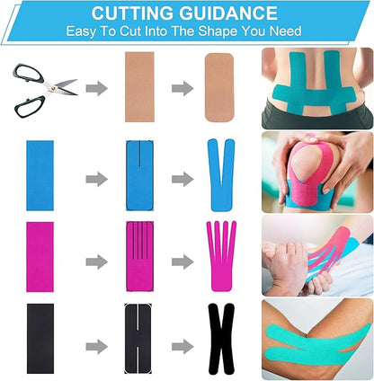 Superbe Precut Kinesiology Tape (3 Rolls Pack), Elastic Sports Tape for Pain Relief, Muscle Support, Recovery and Physio Therapy, Breathable, Waterproof (Blue Green Yellow)