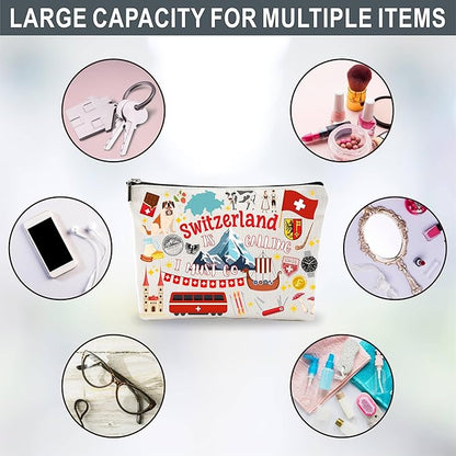 SwitzerlandSouvenirs Cosmetic Bags For Women,Switzerland Is Calling I Must Go, Makeup Organizer Bag, Toiletry Pouch, Small Travel Storage Bag, Switzerland Themed Gifts, Women Essentials - D10