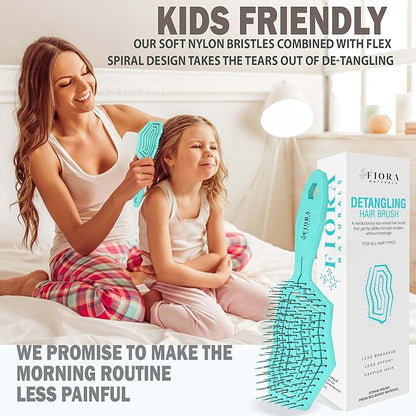 Fiora Naturals Hair Detangling Brush -100% Bio-Friendly Hair Detangler Brush w/Ultra-soft Bristles- Glide Through Tangles with Ease - For Curly, Fine, Women, Men, Kids, Toddlers, Wet and Dry Hair