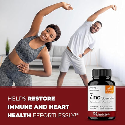 Sandhu's Zinc Quercetin 120 Vegetarian Capsules (Pack of 3) – Zinc Supplements for Antioxidant Immune Support Zinc for Men and Women