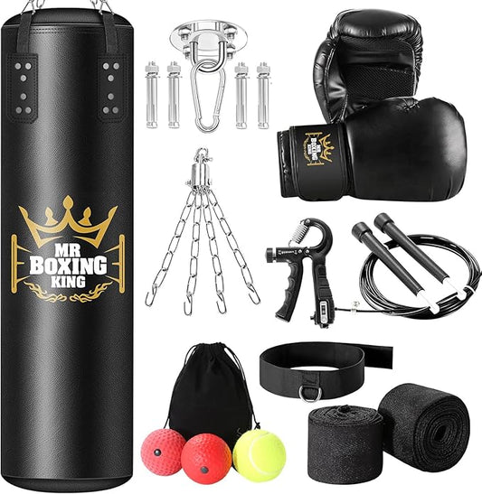 Mr Boxing King Punching Bag Set for Adults 4ft Heavy Boxing Bag Set 80 Lb Capacity, Unfilled Training Bag for Home Gym Set Kickboxing MMA Karate Martial Arts