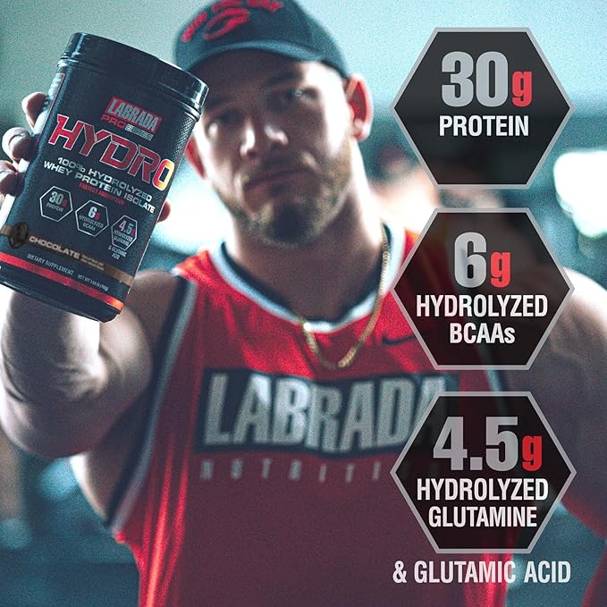 Labrada Hydro 100% Pure Hydrolyzed Whey Protein Isolate Powder, Lactose Free, Glutamine, Fastest Digesting Whey Available, Instant Mixing, Delicious Taste 47 Servings 4lb (Chocolate)