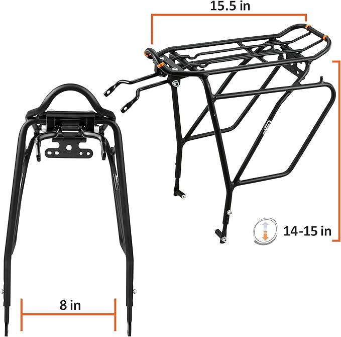 Ibera Bike PakRak Clip-On Commuter Bag & Touring Carrier Plus+ Rack (Disk Brake Mounts) Combo Set