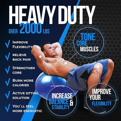 Exercise Ball – Extra Thick Eco-Friendly & Anti-Burst 2200lbs, Stability