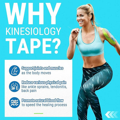 OK TAPE Synthetic Kinesiology Tape, 20 Strips, Precut K Tape, Performance Elastic Athletic Tape for Pain Relief & Muscle Support, Waterproof, 2" x 10" -Blue