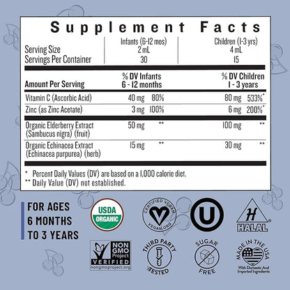 Legendairy Milk Organic Elderberry Drops - Baby Multivitamin with Echinacea, Vitamin C & Zinc for Immune Support - Ideal for Babies & Toddlers, Non-GMO - 30 Servings