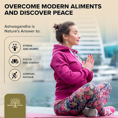 Organic Ashwagandha Root & Irish Sea Moss – 3,600 mg Ashwagandha Supplement with Black Seed Oil, & Burdock Root – Herbal Supplement for Energy, Calm, Mood, & Wellness, 120 Caps