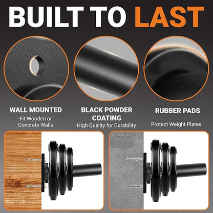 Yes4All Wall Mounted Weight Plate Holder - Fit 2inch Olympic Weight Plates, Protective Rubber Pad