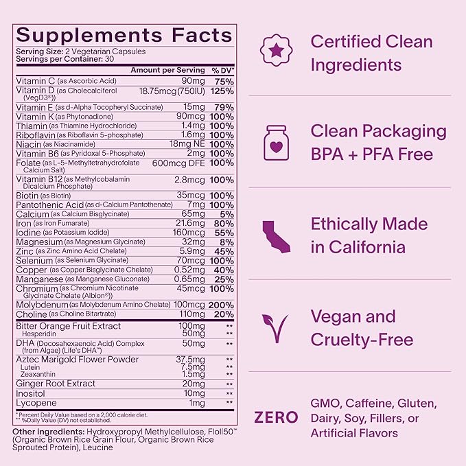 Prenatal Multivitamin | Conception, Pregnancy & Postpartum | Key Ingredients Including DHA, Folate & Iron | Expertly-Formulated & Tested | Designed for Absorption with Nausea Support, 60 Ct