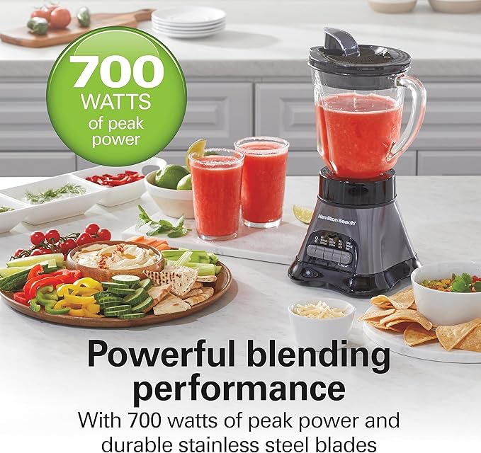 Hamilton Beach Blender and Food Processor Combo – 40oz Glass Jar, Portable Travel Cup, 3-Cup Electric Food Chopper, 700W – Gray/Black (58163)