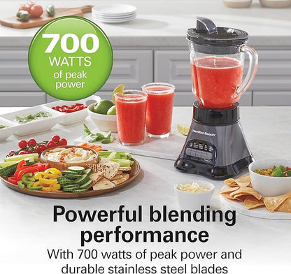 Hamilton Beach Blender and Food Processor Combo – 40oz Glass Jar, Portable Travel Cup, 3-Cup Electric Food Chopper, 700W – Gray/Black (58163)