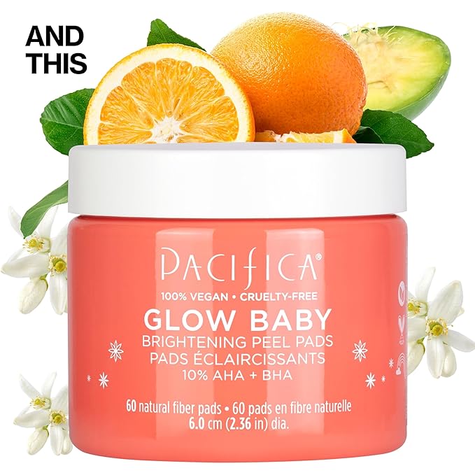 Pacifica Glow Baby Complete Skincare Set – 6 Piece Vitamin C Brightening Collection (Face Wash, Peel Pads, Booster Serum, Moisturizer, Eye Cream, Sheet Mask), 100% Vegan
