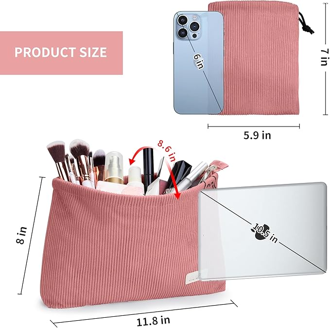 WLLWOO Makeup Bag-2pcs Corduroy Cosmetic Bag Zipper Interior Waterproof Pencil Case Coin Purse Travel Toiletry Small Makeup Pouch For Women