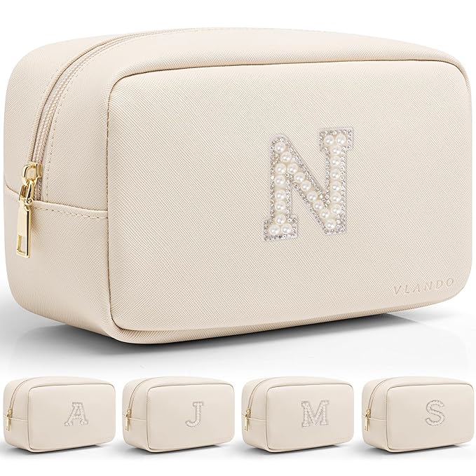 Vlando Personalized Birthday Gifts for Girls Daughter Initial Cosmetic Bag Travel Stuff for Women Girls Graduation Gifts for Daughter N