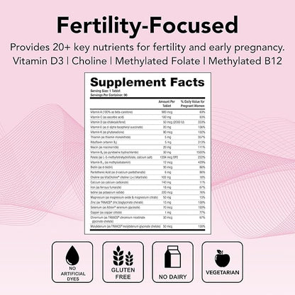 Theralogix TheraNatal Core Preconception Vitamin Supplement - 90-Day Supply - Prenatal Vitamins & Fertility Supplement for Women with Folate, Vitamin D3, Choline & More* - NSF Certified - 90 Tablets