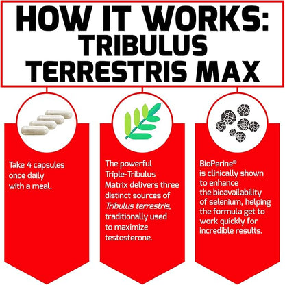 FORCE FACTOR Tribulus Terrestris Max for Men 2-Pack, Testosterone Booster, Male Vitality Supplement, Made with Key Natural Ingredients Superior Absorption, 2000mg, 240 Capsules, Red