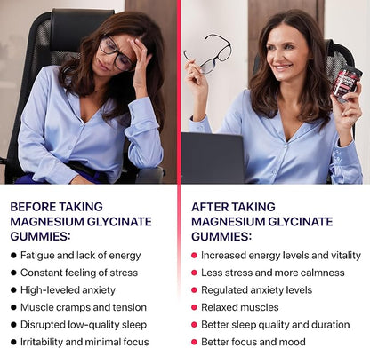 Magnesium Glycinate Gummies for Adults, Chewable Magnesium Gummy with Magnesium Glycinate 400mg, Malate 200mg, B6, Holy Basil - Magnesium Glycinate for Sleep Support - Sugar Free and Vegan