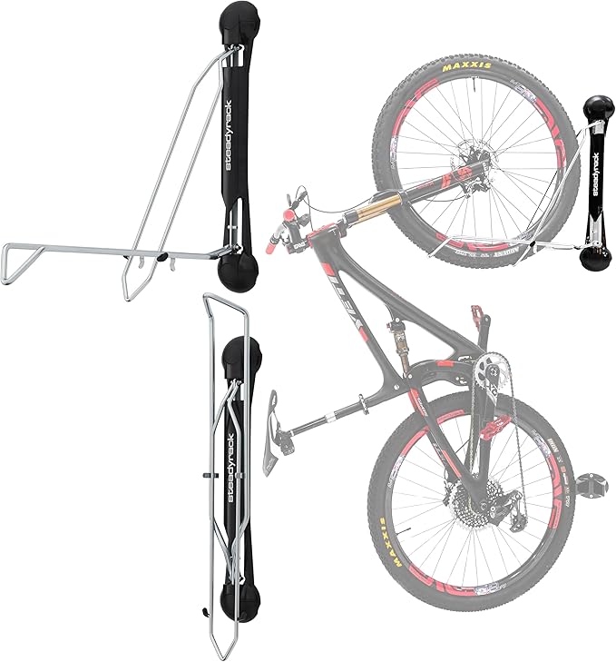 Steadyrack Bike Rack - Pivoting Mountain Bike Rack, Holds Up 77lbs, Fits 20"-29", 2.1"-2.8" Tires, Foldable Wall Mount for Space-Saving Storage Bicycle Hanger