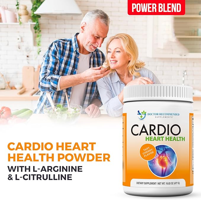 DOCTOR RECOMMENDED SUPPLEMENTS Cardio Heart Health Powder – L-Arginine Supplement 5000mg & L-Citrulline 1000mg, Tart Cherry Flavor (Pack of 2-16.82 oz / 33.64 oz)