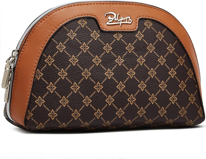 Small Makeup Bag for Purse Cosmetic Bag: Checkered Make up Bag for Women - Cute Preppy Skincare Bags for Evening - Waterproof Travel Pouch for Toiletry Organizer with Mirror & Zipper(010-coffee)