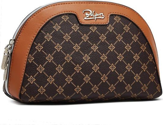 Small Makeup Bag for Purse Cosmetic Bag: Checkered Make up Bag for Women - Cute Preppy Skincare Bags for Evening - Waterproof Travel Pouch for Toiletry Organizer with Mirror & Zipper(010-coffee)