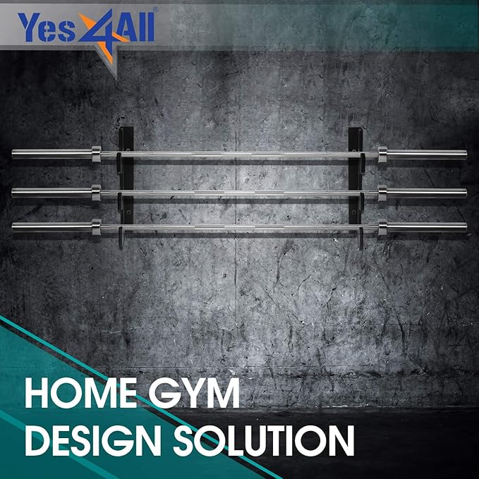 Yes4All Vertical Wall Mounted Olympic Barbell Holder, Barbell Storage Rack, Hanging Barbell Rack for Home Fitness Equipment