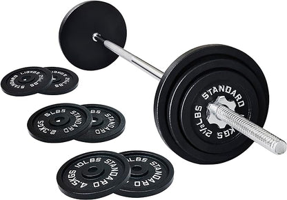 Signature Fitness Cast Iron Standard Weight Plates Including 5FT Standard 45-Pound Set (35 Pounds 10 Pounds