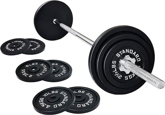 Signature Fitness Cast Iron Standard Weight Plates Including 5FT Standard 45-Pound Set (35 Pounds 10 Pounds