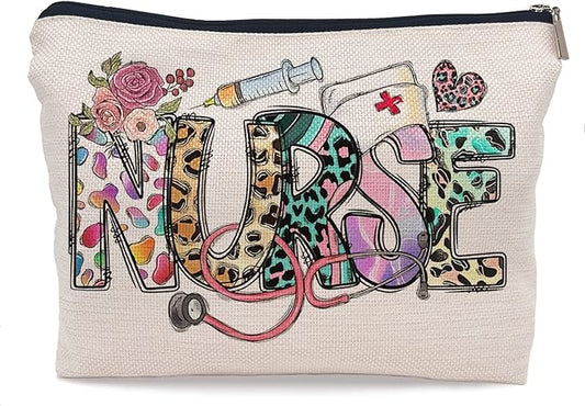 Nurse Leopard Floral Nursing Makeup Bag Make up Cosmetic Bag Small Zipper Pouch,Nurse Appreciation Gift,Nurses Week Gift,Nursing Gift,Nurse Graduate Gifts