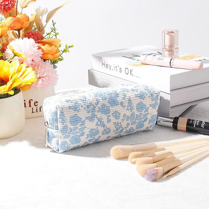 Cosmetic Bag for Women Corduroy Makeup Bag Travel Make Up Organizer Tool Pouch Small Bag for Purse, Zipper Portable Storage Pouch Toiletry Bag for Women (Orchid)