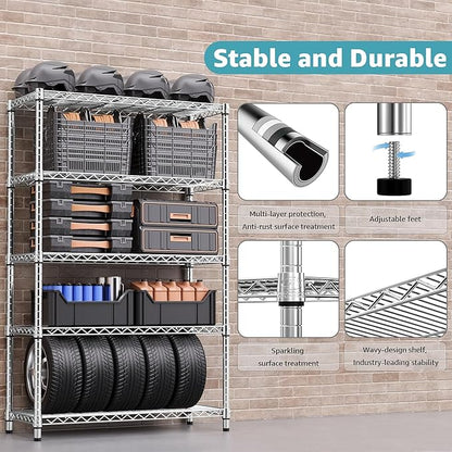 Steel Storage Shelving 5-Tier Utility Shelving Unit Steel Organizer Wire Rack for Home,Kitchen,Office,Garage, 1750 LBS Capacity 17.7" D x 47.2" W x 72.3" H