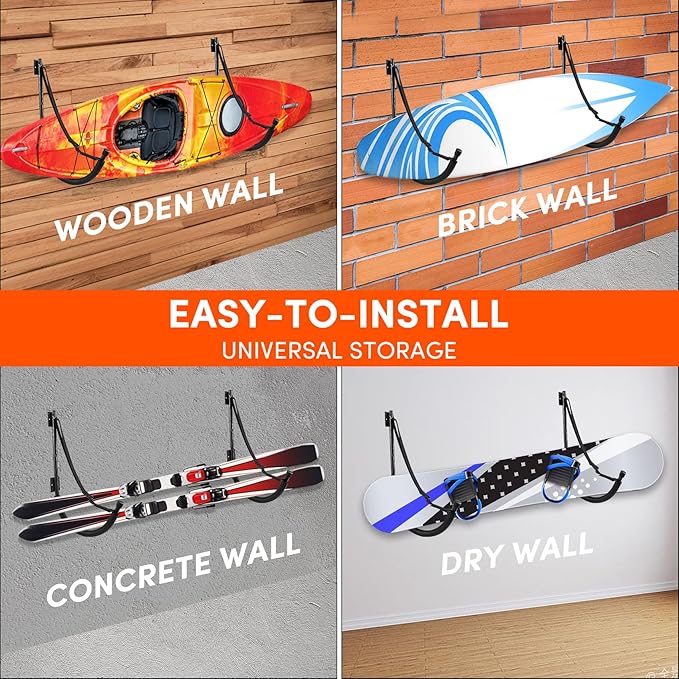 Kayak Storage,Kayak Wall Mount,Heavy Duty Steel Kayak Storage Rack Holds Up to 100 LBS with EVA Protector for Hanging Bicycle Surfboard Snowboard(6 Color,2 Style)