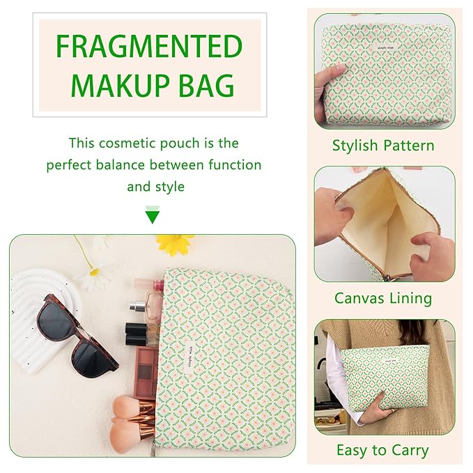 ZLFSRQ Flower Makeup Bag Travel Cute Floral Cosmetic Bag for Women Girls Small Pink Flower Makeup Zipper Portable Storage Toiletry Pouch for Purse Aesthetic Christmas Essential Cosmetic Organizer