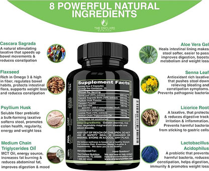 THE ENCLARE NUTRITION Colon Cleanse Fast-Acting Detox; Healthy Bowel Movement, Laxatives for Constipation Relief, Bloating, Probiotic, Fiber, Supports Regularity, Energy, Gut Immunity,Diet Pills (2)